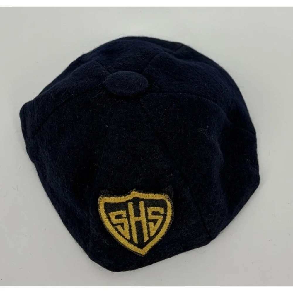 Vintage SHS Wool Felt Beanie Hat Navy Blue High School